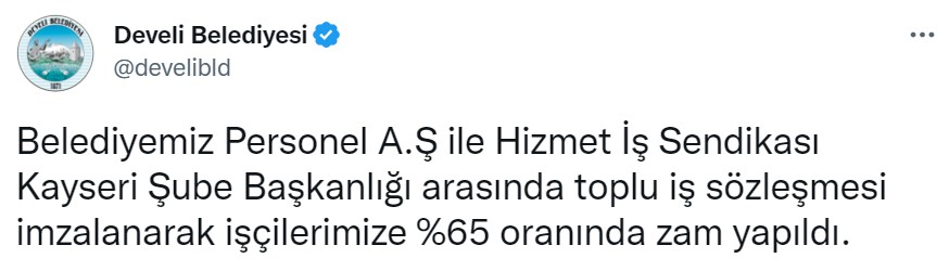 Bir Belediye Daha Açıkladı! İşçilere Yüzde 65 Zam Yapıldı