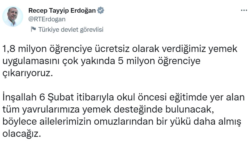 Milyonlarca Öğrenciye Ücretsiz Yemek Verilecek! Cumhurbaşkanı Erdoğan Açıkladı