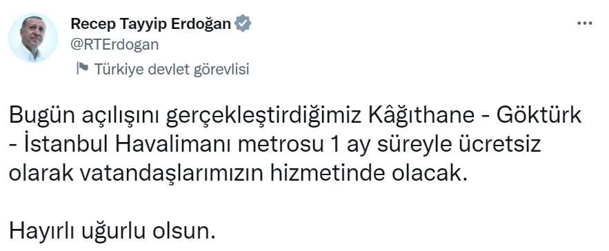 Bir Ay Boyunca Ücretsiz Olacak! Cumhurbaşkanı Erdoğan Açıkladı