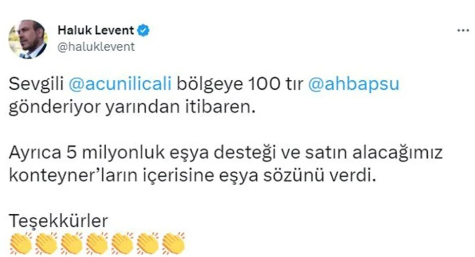 Acun Ilıcalı Deprem Bölgesine Büyük Destek Veriyor! Haluk Levent Duyurdu