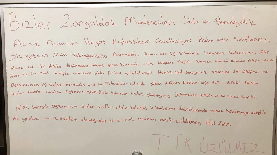 Madenciler Tarafından Öğrencilere Yazılan Not Dikkat Çekti