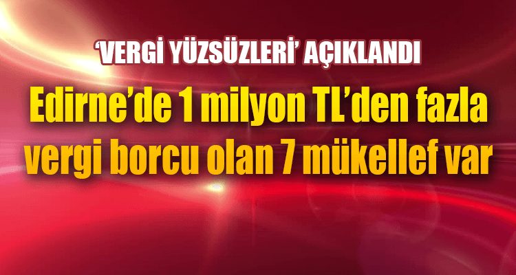 Edirne'de 1 Milyon TL'den Fazla Vergi Borcu Olan 7 Mükellef Var