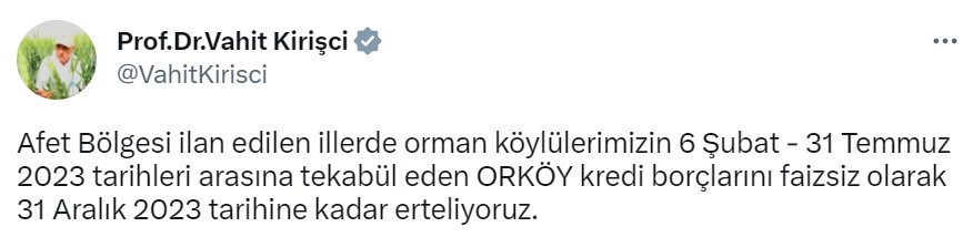 Tarım ve Orman Bakanı Açıkladı! Yıl Sonuna Kadar Ertelendi