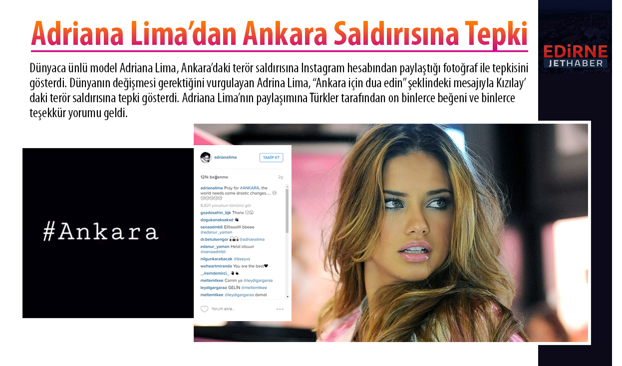 Adriana Lima'dan Ankara'daki Terör Saldırısına Tepki