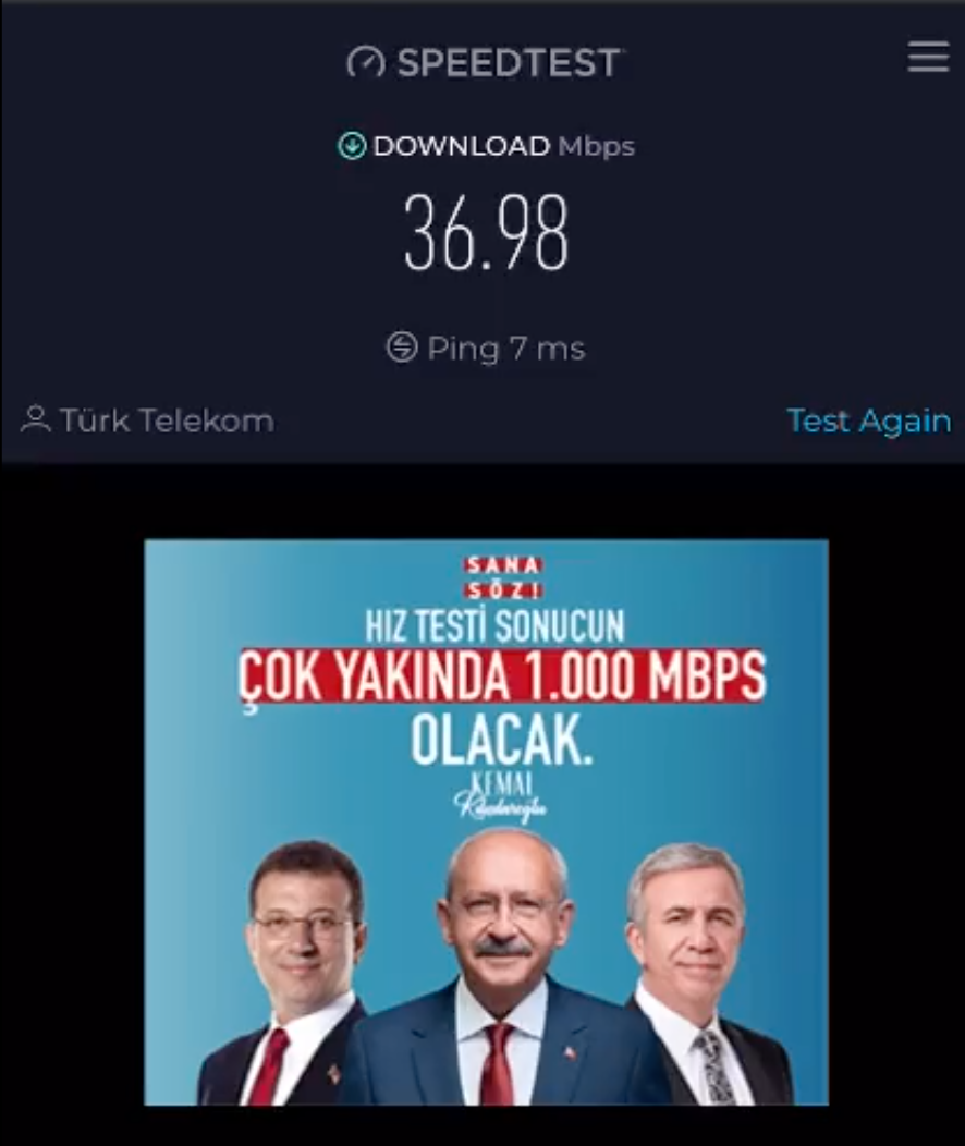Kılıçdaroğlu'ndan Reklam: Hız Testi Seçimden Sonra 1000 Mbps Olacak
