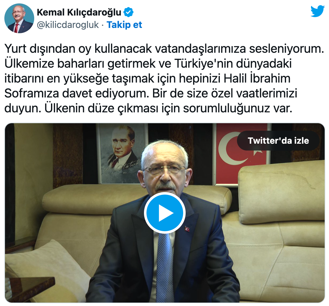 Kılıçdaroğlu Yurt Dışındaki Seçmenlere Seslendi