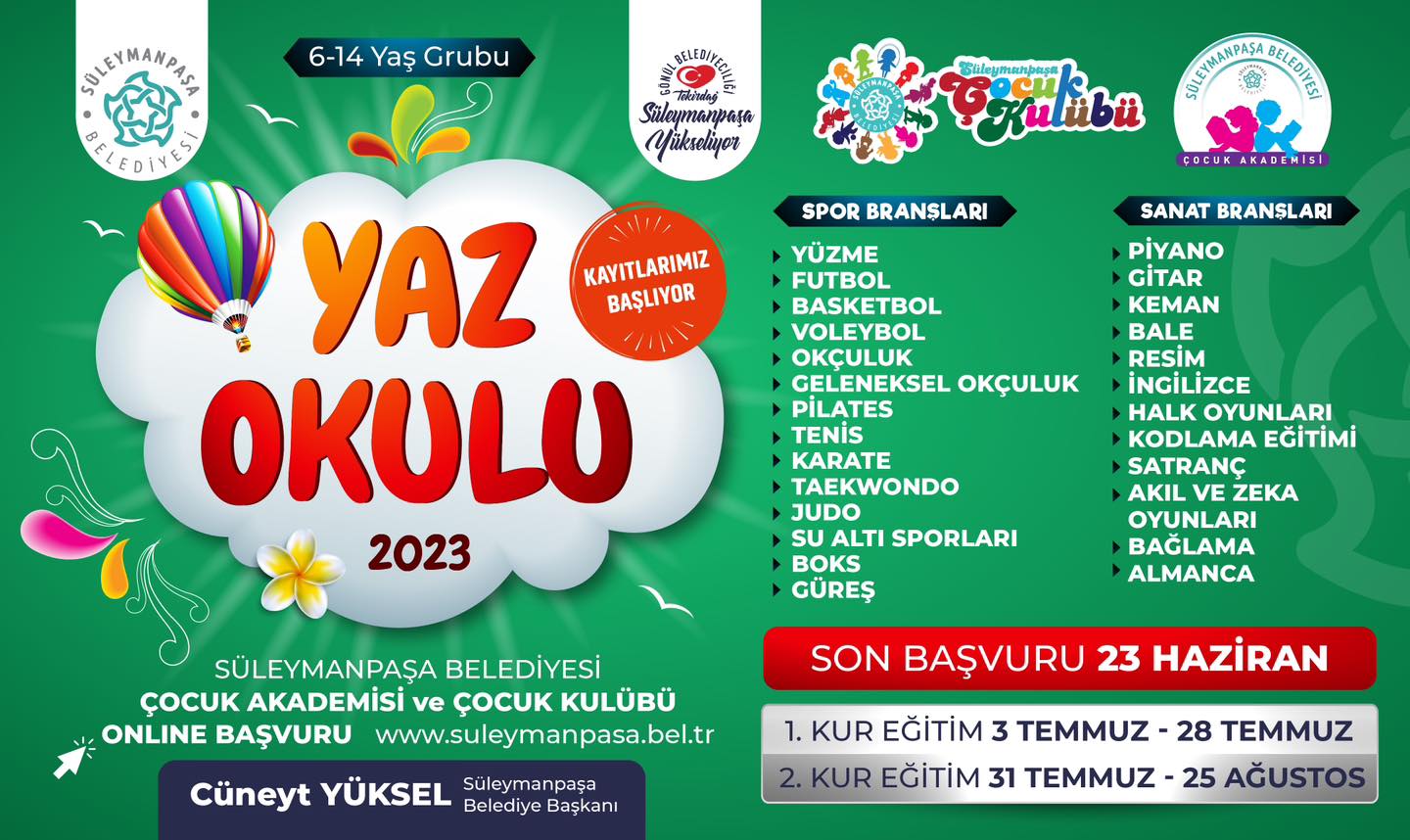 Süleymanpaşa Belediyesi Yaz Okulu Kayıtları Başladı