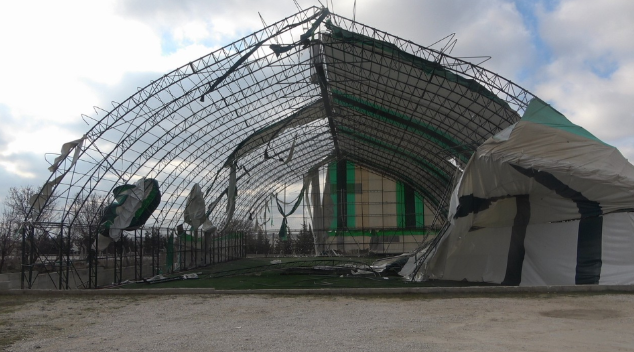 Kırklareli'nde Martı Halı Sahanın Filesine Takıldı