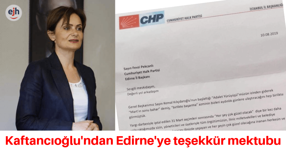 Kaftancıoğlu'ndan Edirne'ye Teşekkür Mektubu