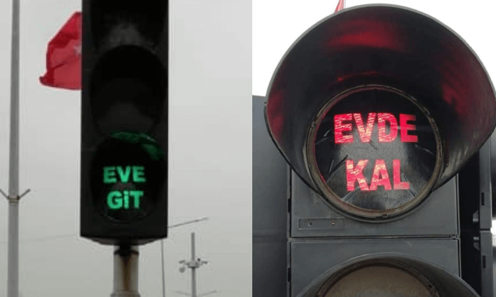 Trafik ışıklarında 'Evde kal' uyarısı
