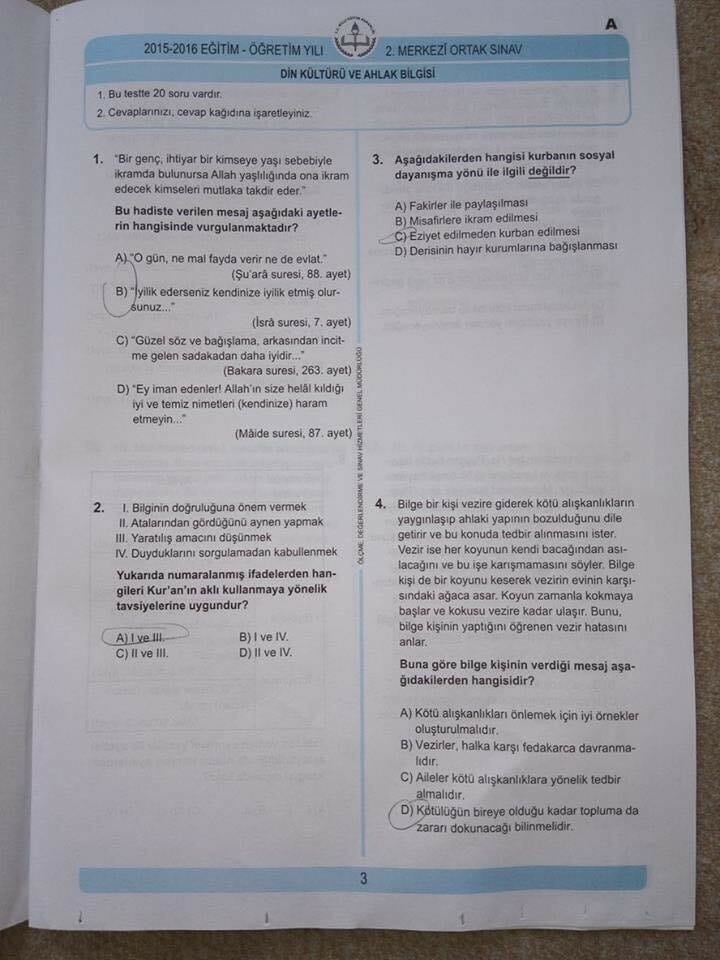 2015-2016 2. Dönem TEOG Din Kültürü Sınav Cevapları