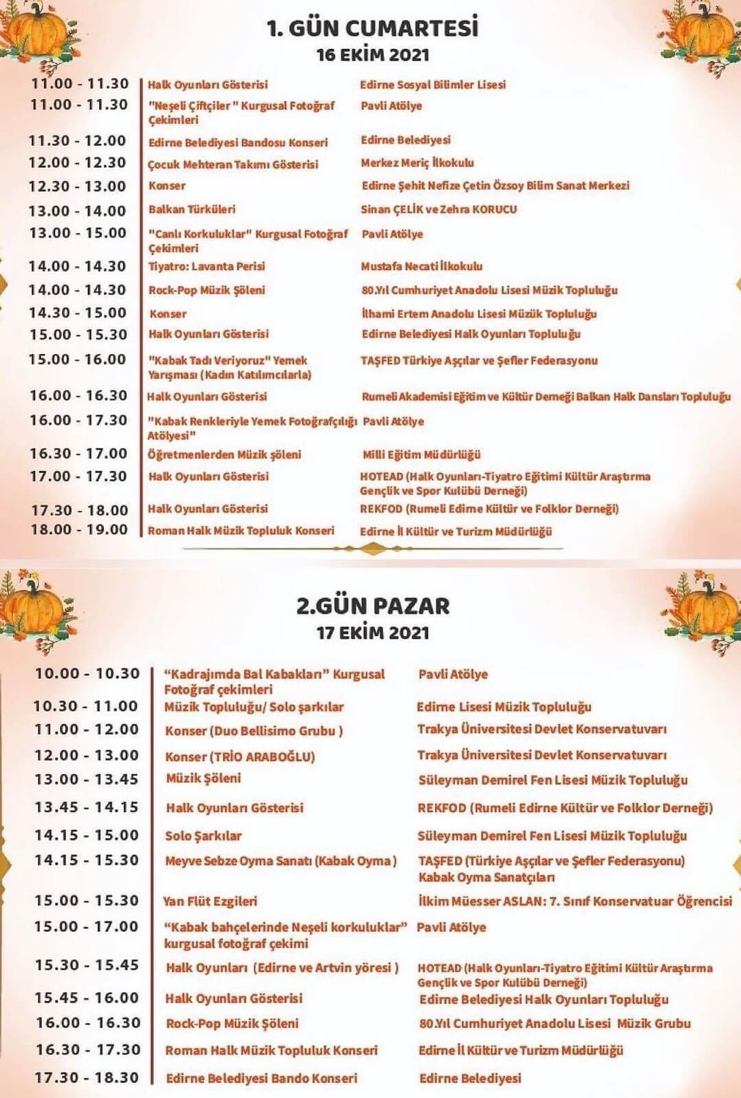 1. Karaağaç Kabak Festivali programı