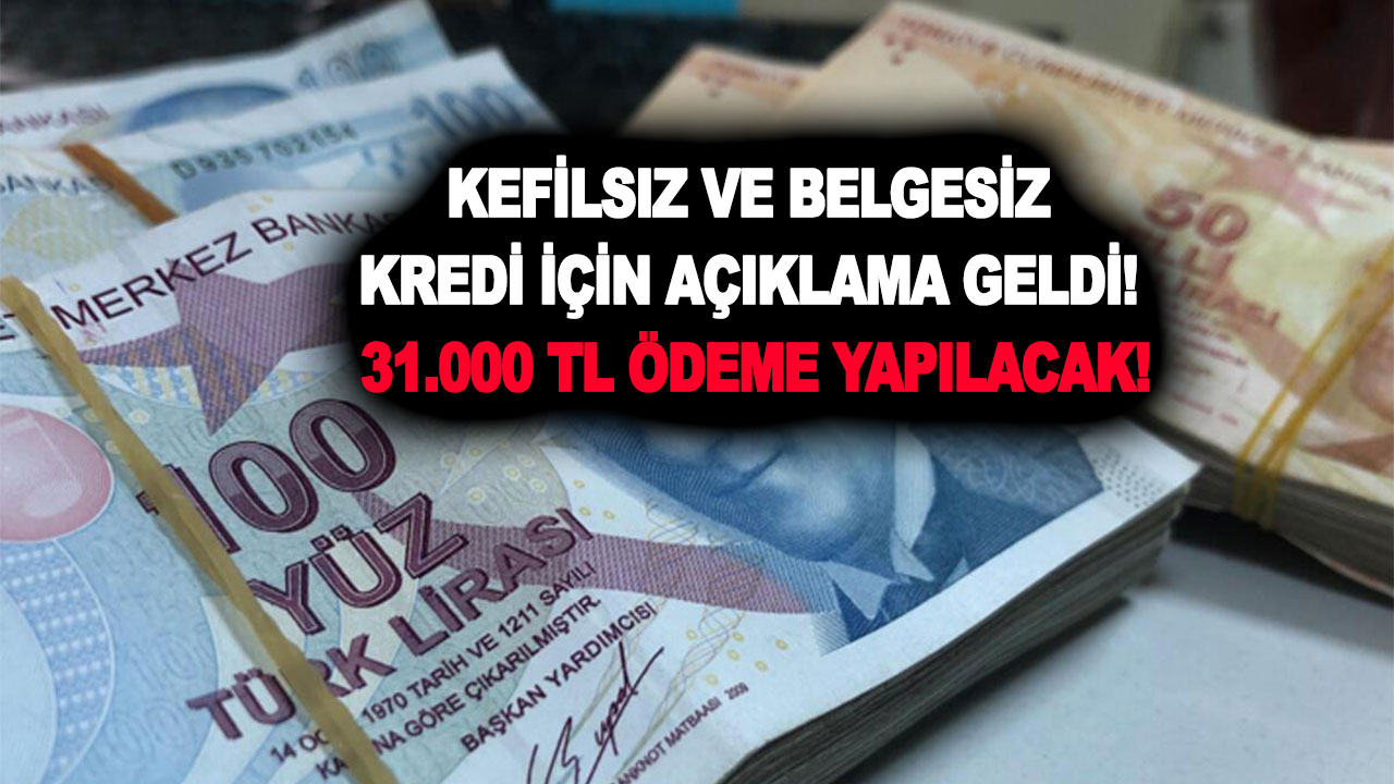 Kefilsiz ve belgesiz kredi için açıklama geldi! 31.000 TL ödeme yapılacak!