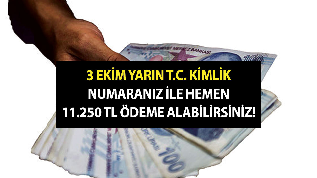 3 Ekim yarın T.C. kimlik numaranız ile hemen 11.250 TL ödeme alabilirsiniz