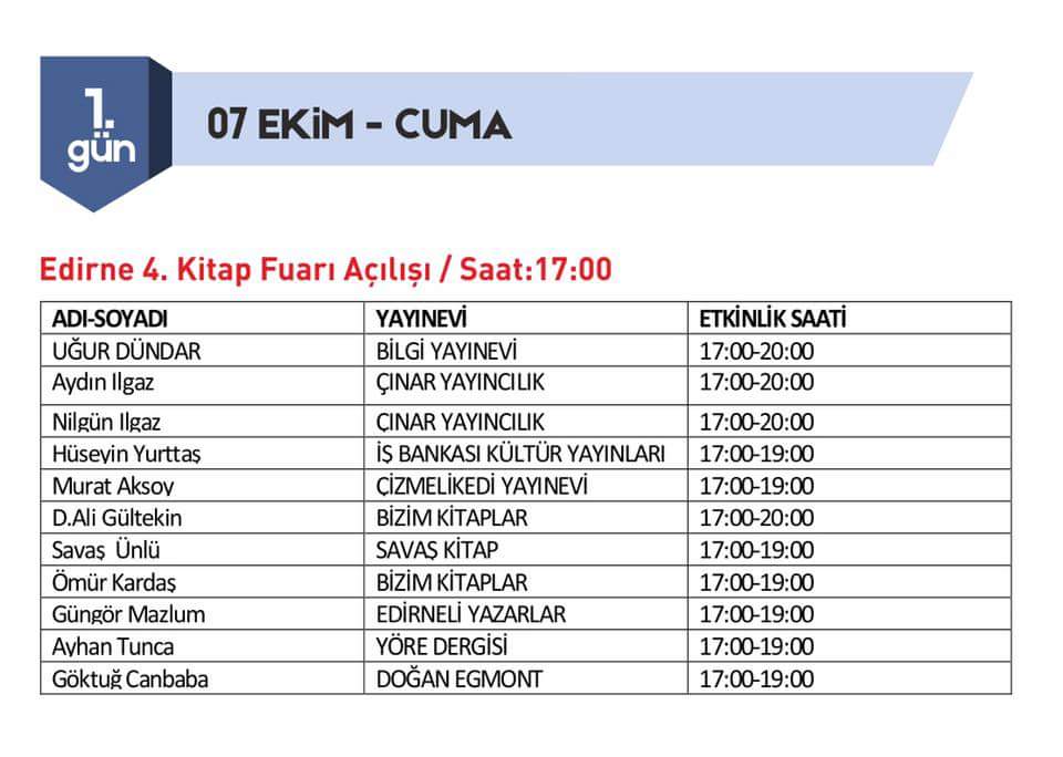 Edirne 4. Kitap Fuarı Programı