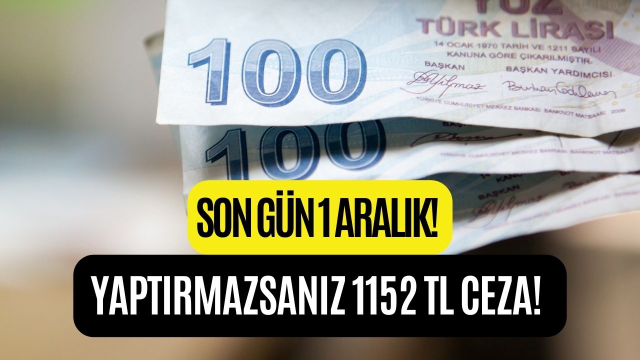 Son Gün 1 Aralık! Yaptırmazsanız 1152 TL Ceza Ödersiniz