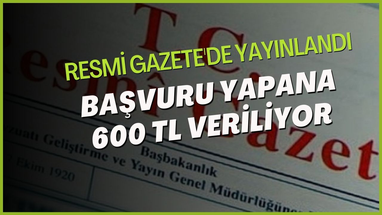 Resmi Gazete’de Yayınlandı! Başvuru Yapan Kişilere 600 TL Veriliyor