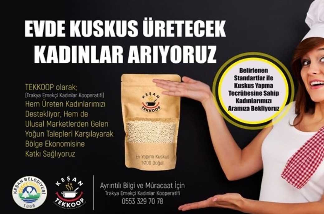 Keşan'da Kuskus Üretecek Kadınlar Aranıyor