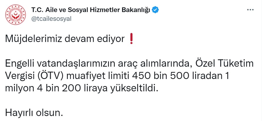 Yılbaşı Öncesinde Açıklandı! ÖTV Muafiyet Limiti Yükseltildi